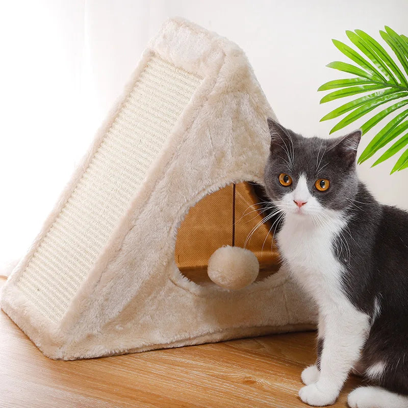 Triangle Pet Cat Bed Foldable Comfortable Tent House Sisal Scratching Cat House Pet Triangle Tent Foldable Pet Tent