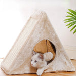 Triangle Pet Cat Bed Foldable Comfortable Tent House Sisal Scratching Cat House Pet Triangle Tent Foldable Pet Tent